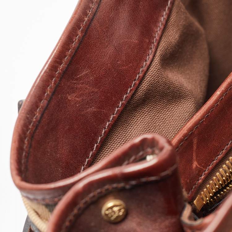 Pre Owned Burberry Brown/Beige House Check Canvas and Leather Rowan Satchel