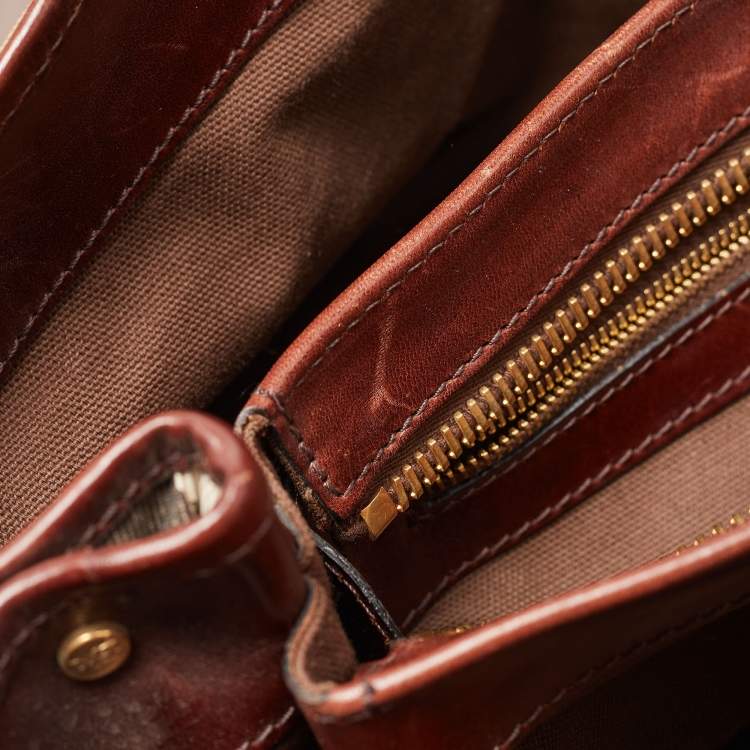 Pre Owned Burberry Brown/Beige House Check Canvas and Leather Rowan Satchel