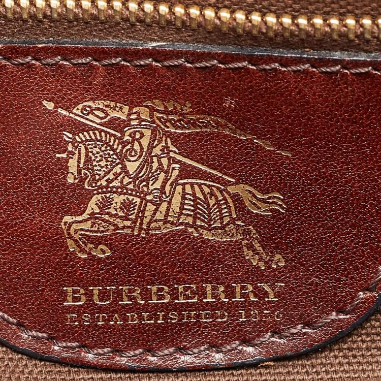 Pre Owned Burberry Brown/Beige House Check Canvas and Leather Rowan Satchel