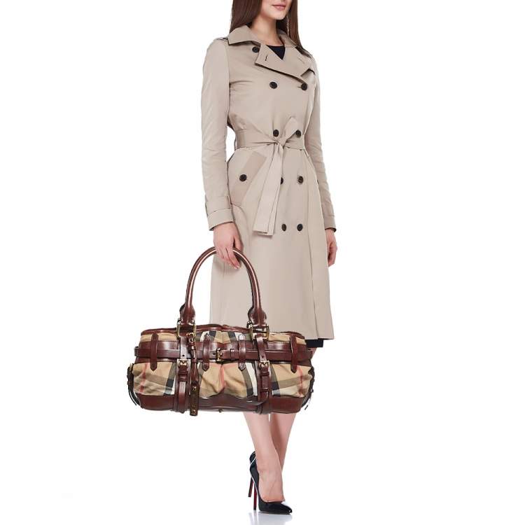 Pre Owned Burberry Brown/Beige House Check Canvas and Leather Rowan Satchel