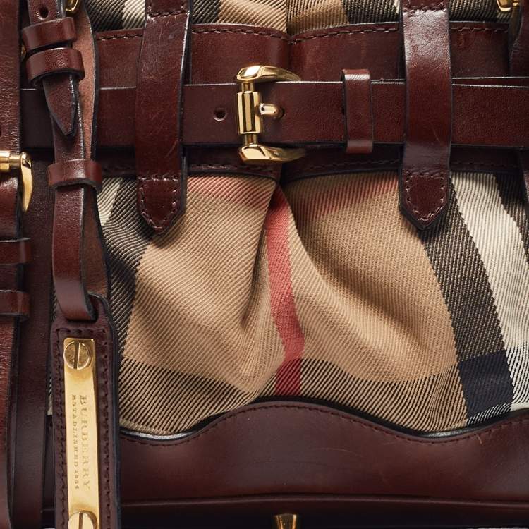 Pre Owned Burberry Brown/Beige House Check Canvas and Leather Rowan Satchel