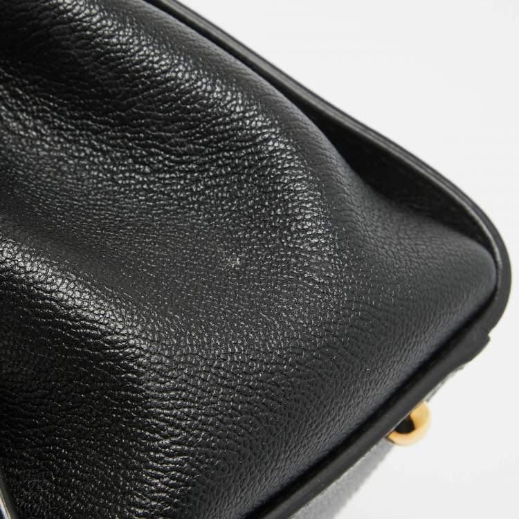 Pre Owned Burberry Black Leather Buckle Flap Tote