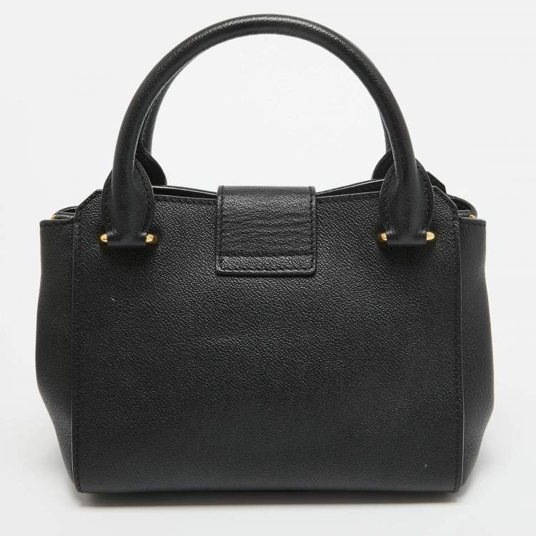 Pre Owned Burberry Black Leather Buckle Flap Tote