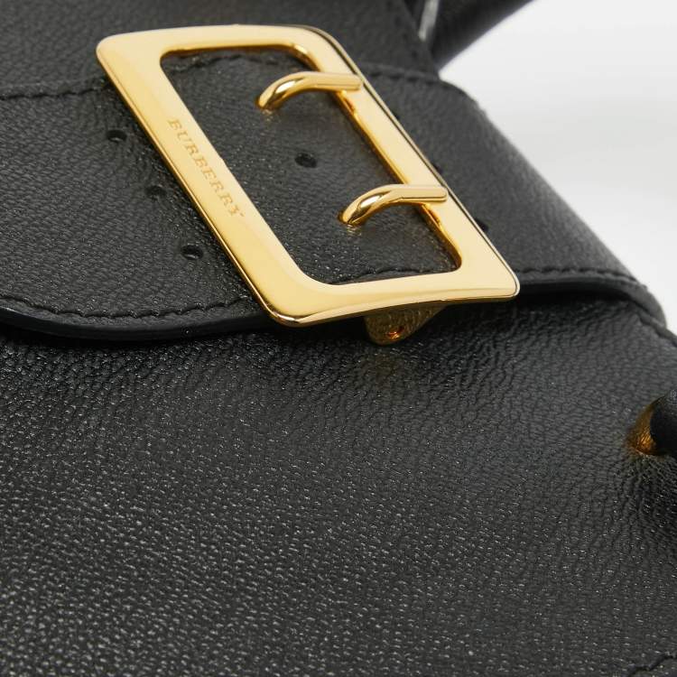 Pre Owned Burberry Black Leather Buckle Flap Tote