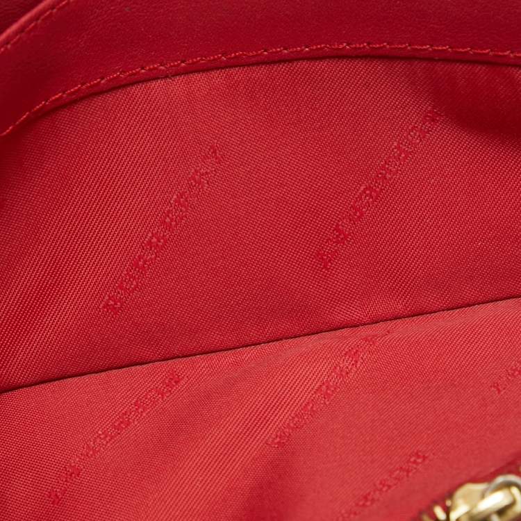 Pre Owned Burberry Red/Beige House Check Coated Canvas and Patent Leather Flap Continental Wallet