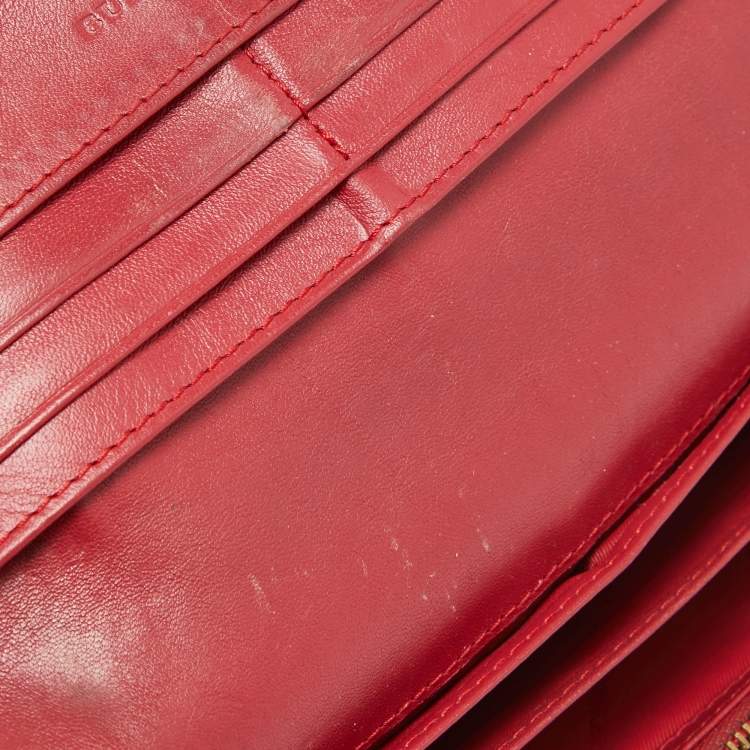 Pre Owned Burberry Red/Beige House Check Coated Canvas and Patent Leather Flap Continental Wallet