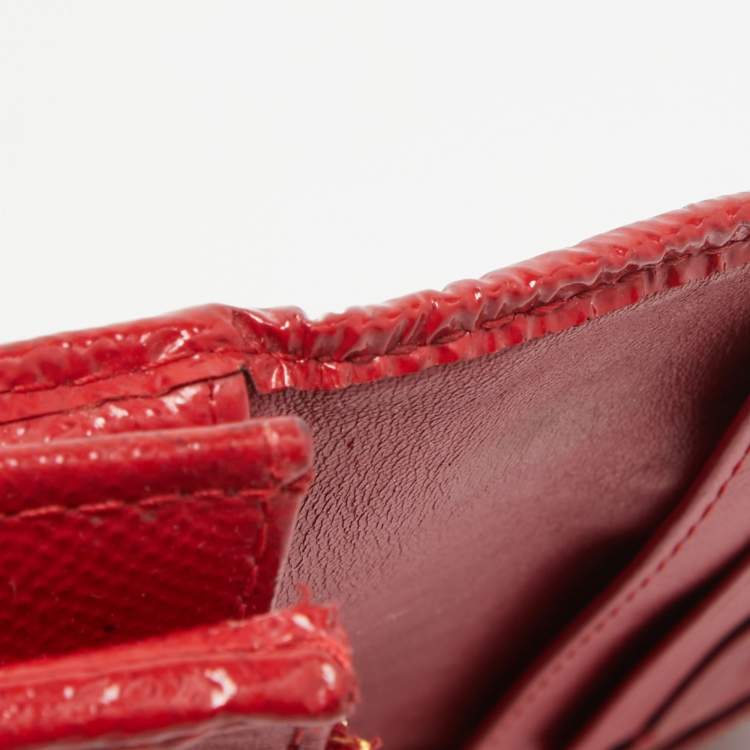 Pre Owned Burberry Red/Beige House Check Coated Canvas and Patent Leather Flap Continental Wallet