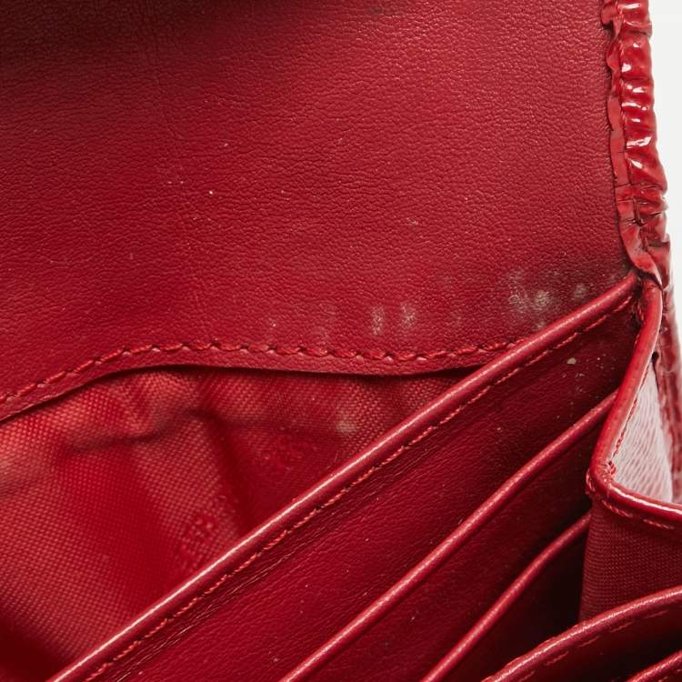 Pre Owned Burberry Red/Beige House Check Coated Canvas and Patent Leather Flap Continental Wallet