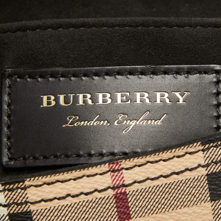 Pre Owned Burberry Tan/Beige Leather and Hypermarket Coated Canvas Studded Bridle Bag