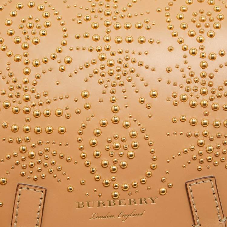 Pre Owned Burberry Tan/Beige Leather and Hypermarket Coated Canvas Studded Bridle Bag