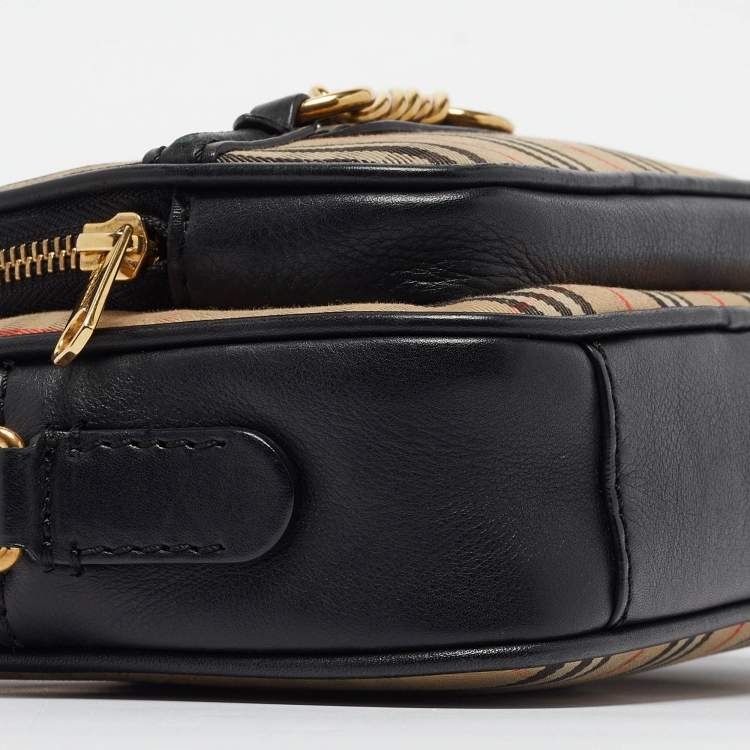 Pre Owned Burberry Black/Beige 1983 Knight Check Fabric and Leather Link Bum Belt Bag