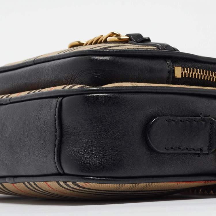 Pre Owned Burberry Black/Beige 1983 Knight Check Fabric and Leather Link Bum Belt Bag