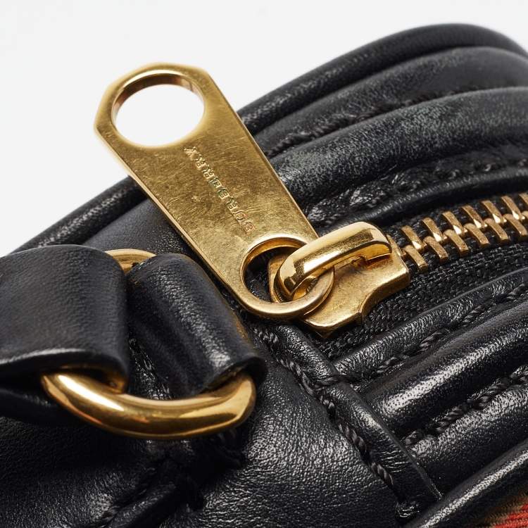 Pre Owned Burberry Black/Beige 1983 Knight Check Fabric and Leather Link Bum Belt Bag