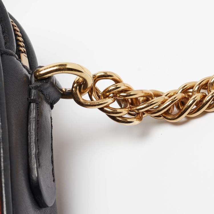 Pre Owned Burberry Black/Beige 1983 Knight Check Fabric and Leather Link Bum Belt Bag