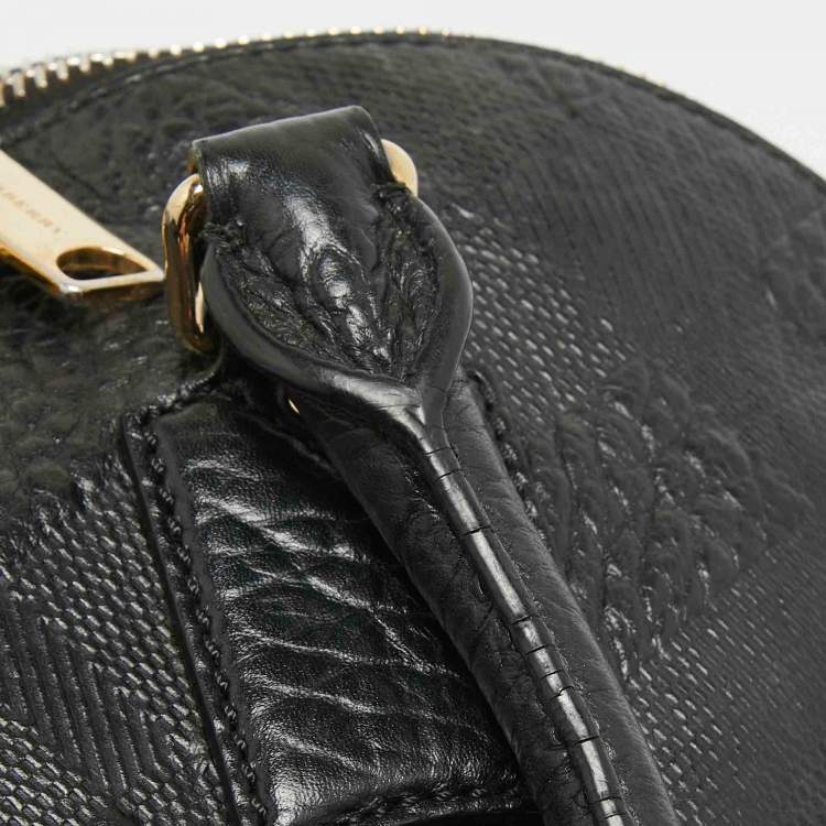Pre Owned Burberry Black Heritage Check Embossed Leather Small Orchard Bowler Bag