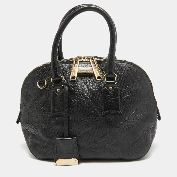 Pre Owned Burberry Black Heritage Check Embossed Leather Small Orchard Bowler Bag
