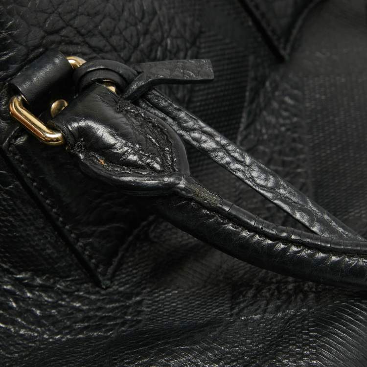 Pre Owned Burberry Black Heritage Check Embossed Leather Small Orchard Bowler Bag