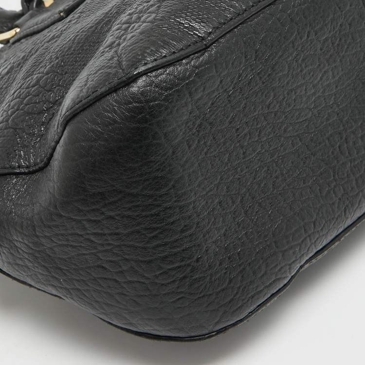 Pre Owned Burberry Black Heritage Check Embossed Leather Small Orchard Bowler Bag