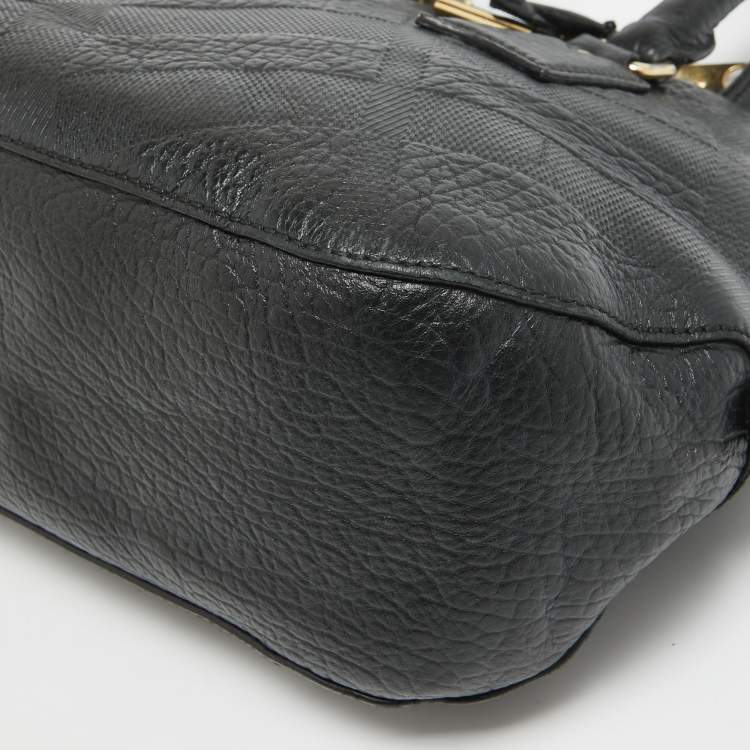 Pre Owned Burberry Black Heritage Check Embossed Leather Small Orchard Bowler Bag