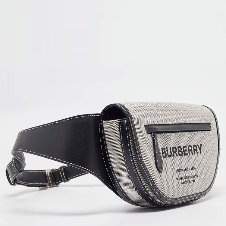 Pre Owned Burberry Grey/Black Canvas and Leather Small Olympia Bumbag