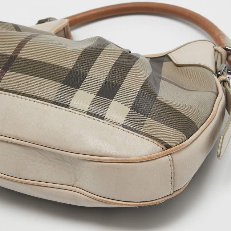 Pre Owned Burberry Smoked Check Coated Canvas and Leather Small Brooklyn Hobo