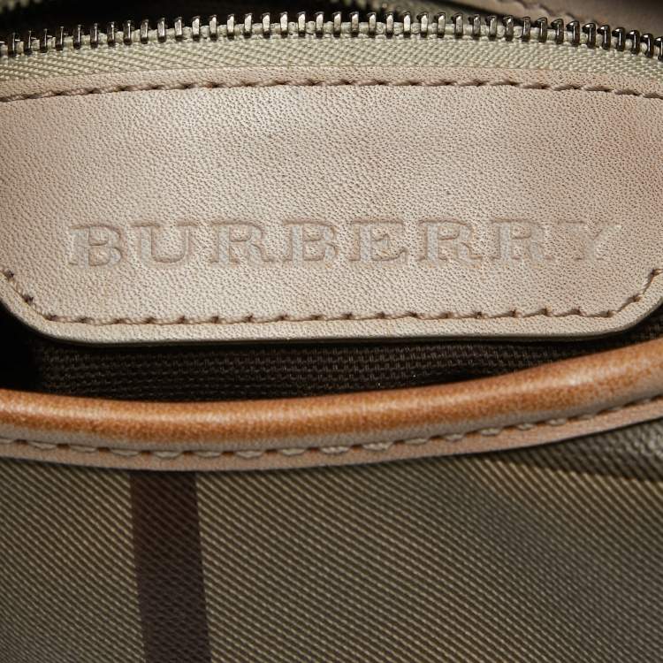 Pre Owned Burberry Smoked Check Coated Canvas and Leather Small Brooklyn Hobo