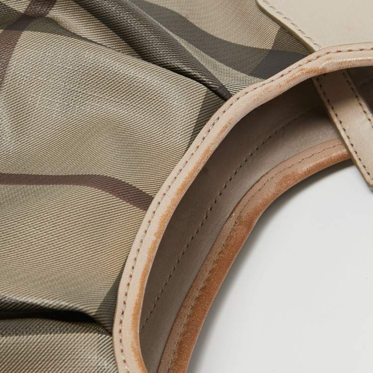 Pre Owned Burberry Smoked Check Coated Canvas and Leather Small Brooklyn Hobo