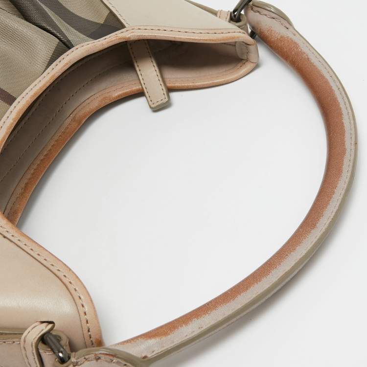 Pre Owned Burberry Smoked Check Coated Canvas and Leather Small Brooklyn Hobo