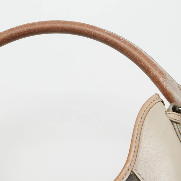 Pre Owned Burberry Smoked Check Coated Canvas and Leather Small Brooklyn Hobo