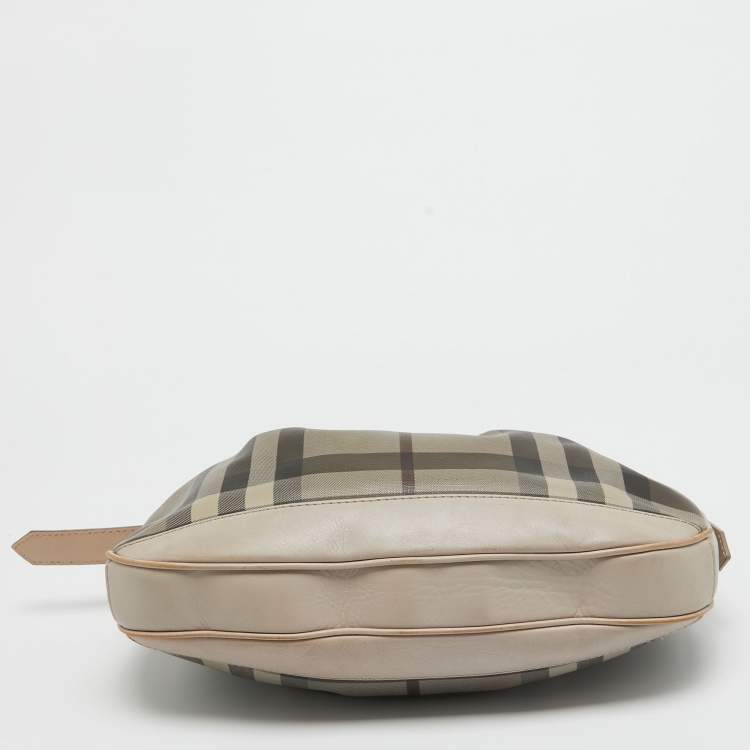 Pre Owned Burberry Smoked Check Coated Canvas and Leather Small Brooklyn Hobo