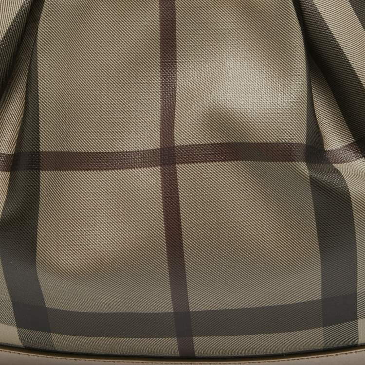 Pre Owned Burberry Smoked Check Coated Canvas and Leather Small Brooklyn Hobo