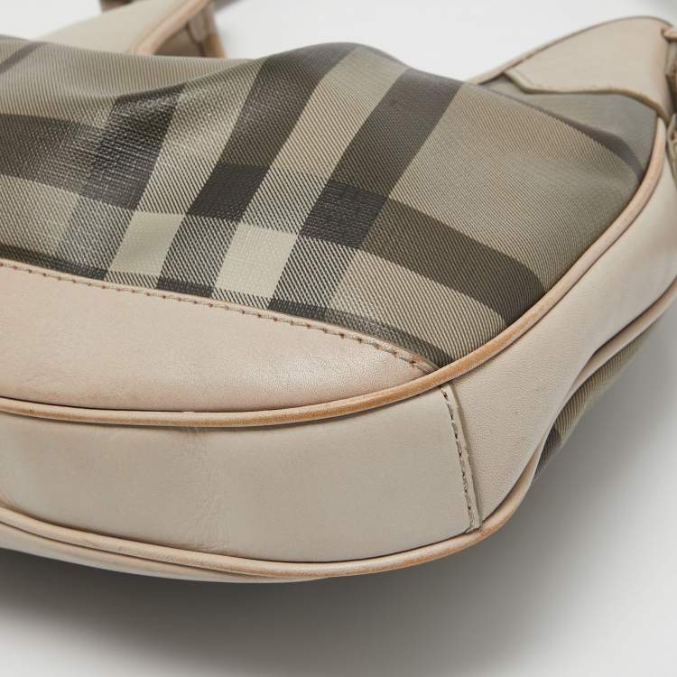 Pre Owned Burberry Smoked Check Coated Canvas and Leather Small Brooklyn Hobo