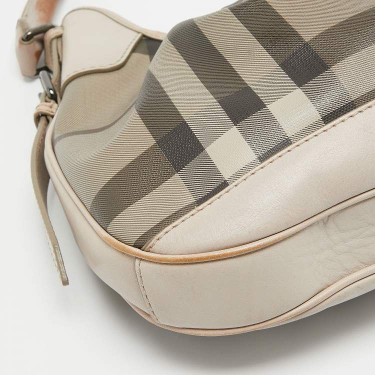 Pre Owned Burberry Smoked Check Coated Canvas and Leather Small Brooklyn Hobo
