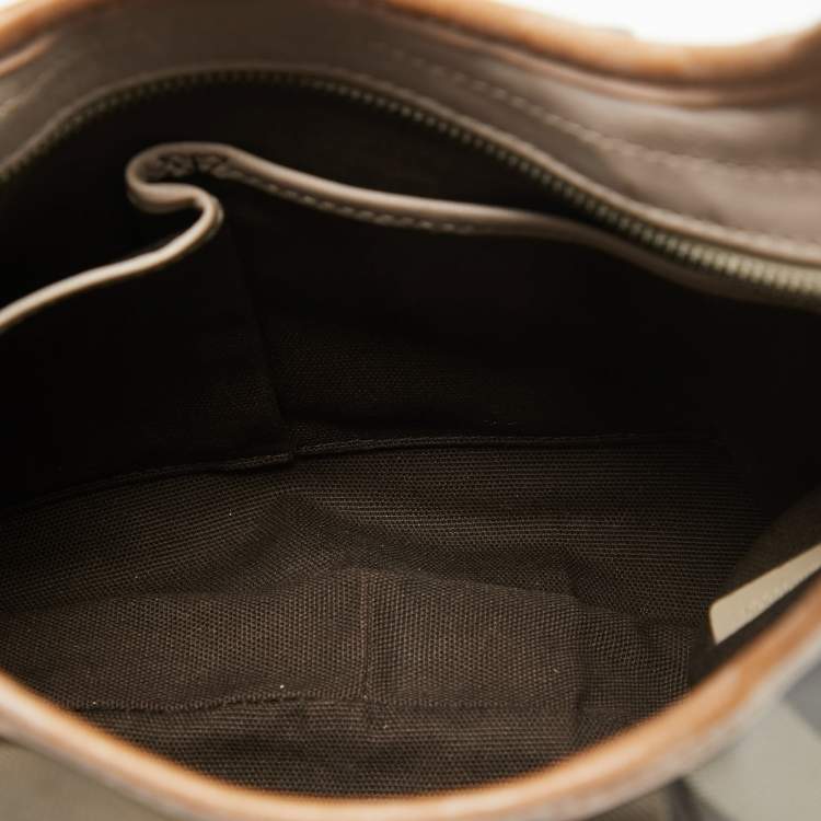 Pre Owned Burberry Smoked Check Coated Canvas and Leather Small Brooklyn Hobo