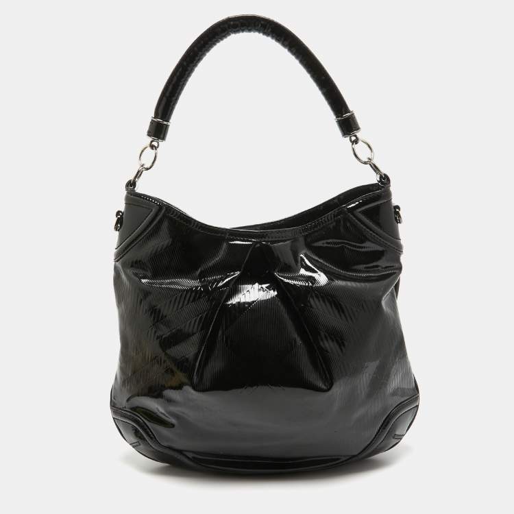 Pre Owned Burberry Black Textured Patent Leather Hobo