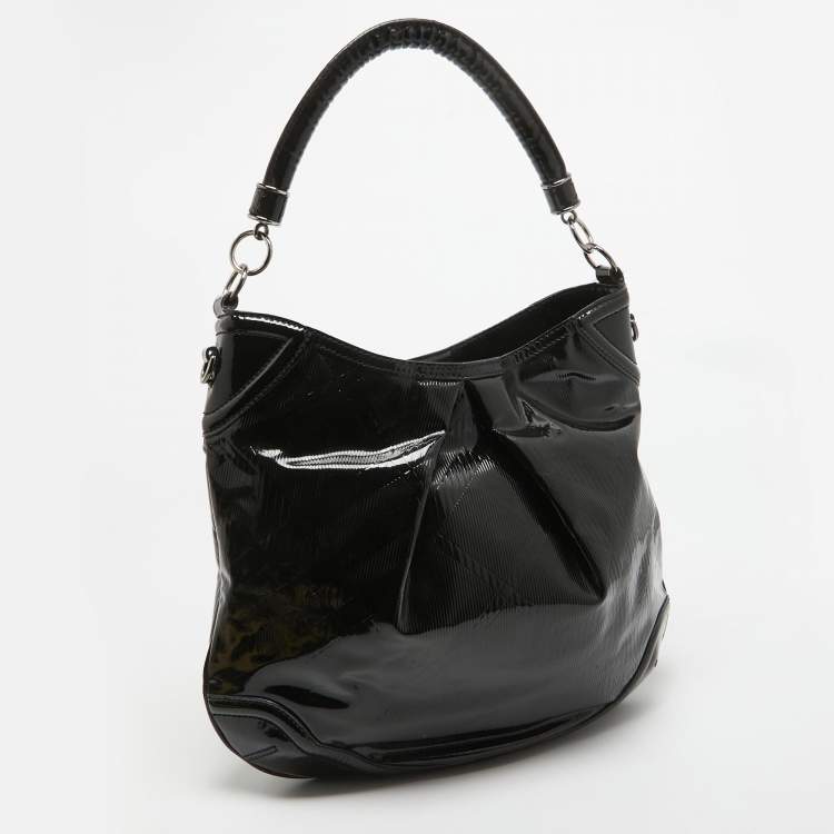 Pre Owned Burberry Black Textured Patent Leather Hobo