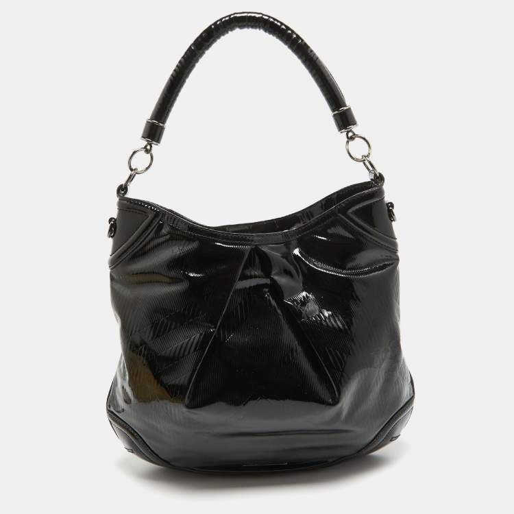 Pre Owned Burberry Black Textured Patent Leather Hobo