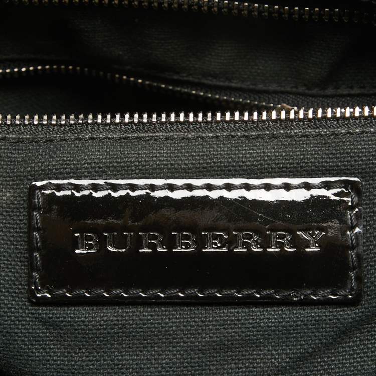 Pre Owned Burberry Black Textured Patent Leather Hobo