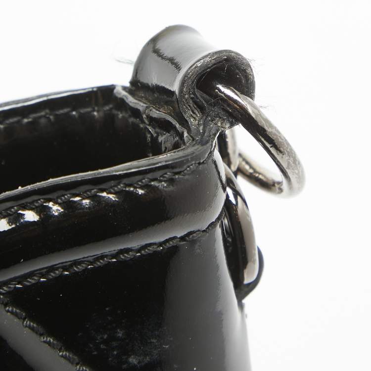 Pre Owned Burberry Black Textured Patent Leather Hobo