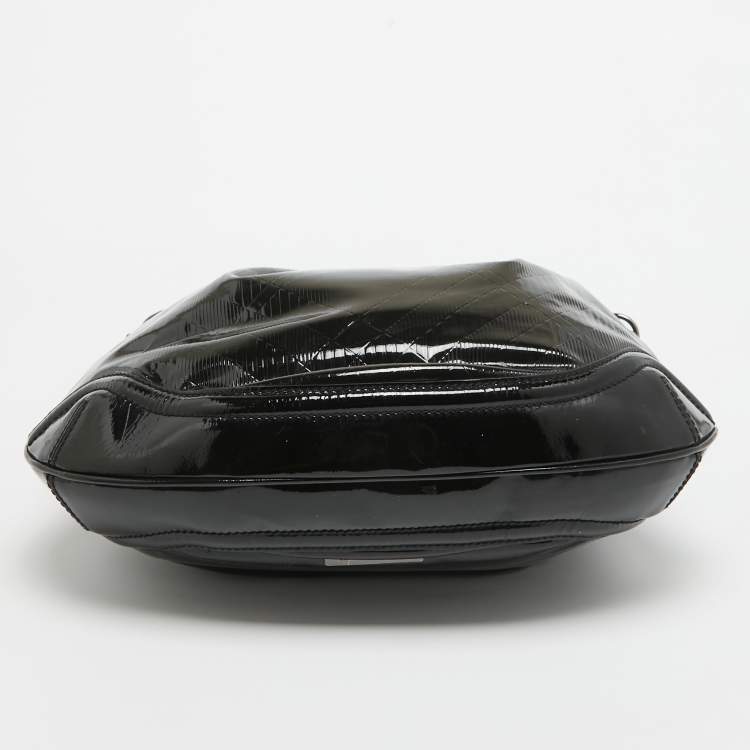 Pre Owned Burberry Black Textured Patent Leather Hobo