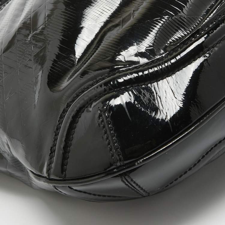 Pre Owned Burberry Black Textured Patent Leather Hobo
