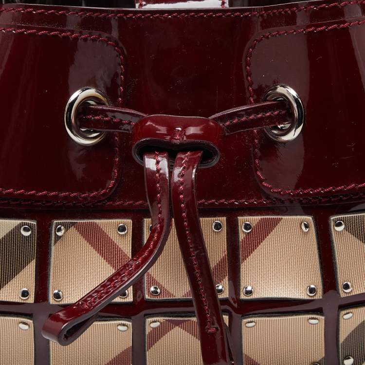 Pre Owned Burberry Red/Beige Super Nova Check Mini Warrior Studded Hobo
