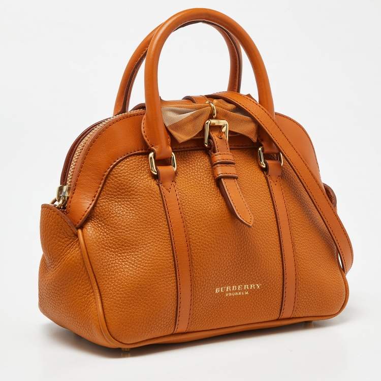 Pre Owned Burberry Orange Leather Bow Satchel