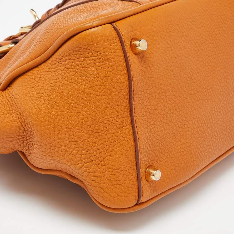 Pre Owned Burberry Orange Leather Bow Satchel