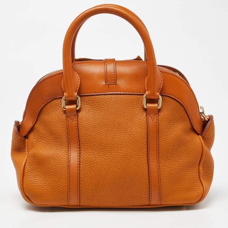 Pre Owned Burberry Orange Leather Bow Satchel