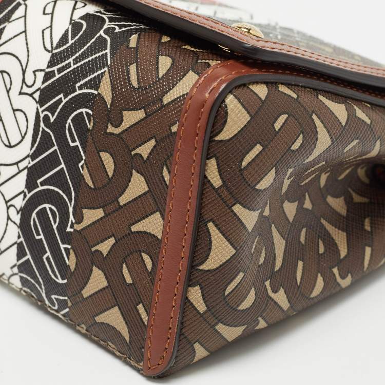 Pre Owned Burberry Brown TB Monogram Coated Canvas and Leather Hackberry Crossbody Bag
