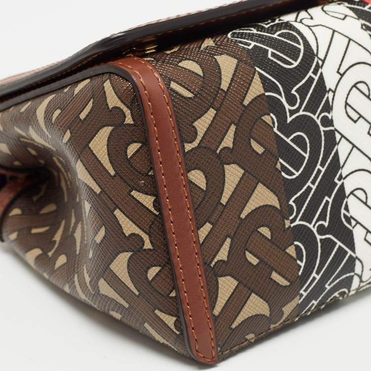 Pre Owned Burberry Brown TB Monogram Coated Canvas and Leather Hackberry Crossbody Bag