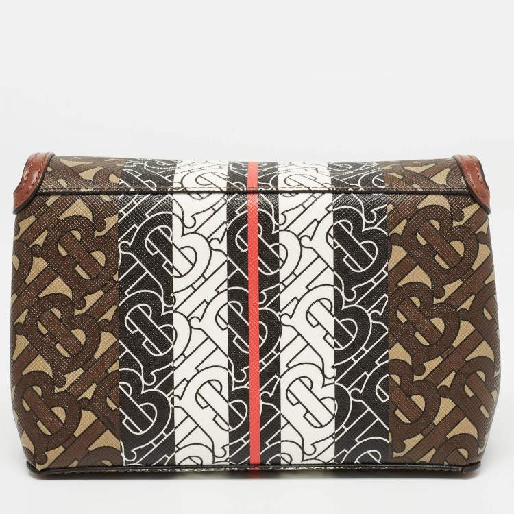 Pre Owned Burberry Brown TB Monogram Coated Canvas and Leather Hackberry Crossbody Bag