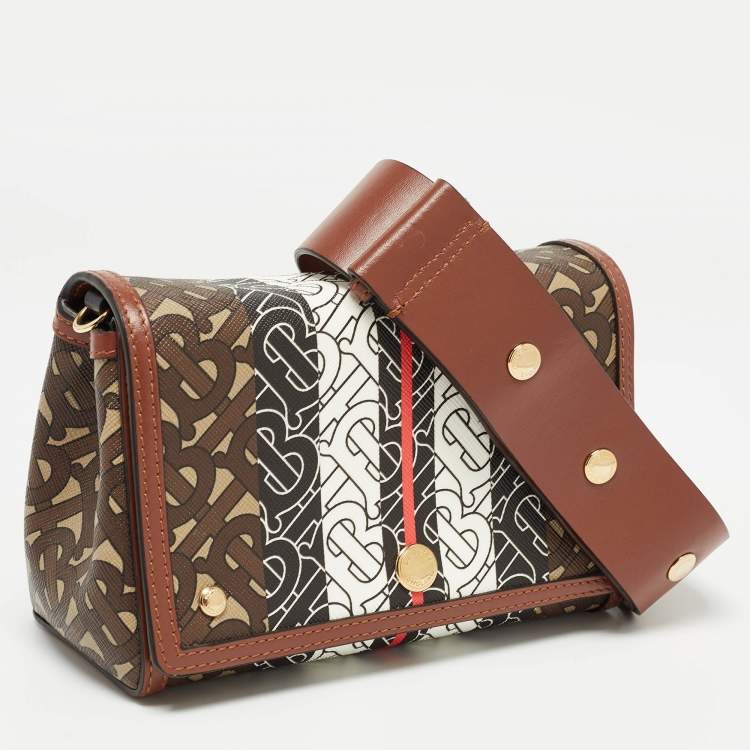 Pre Owned Burberry Brown TB Monogram Coated Canvas and Leather Hackberry Crossbody Bag