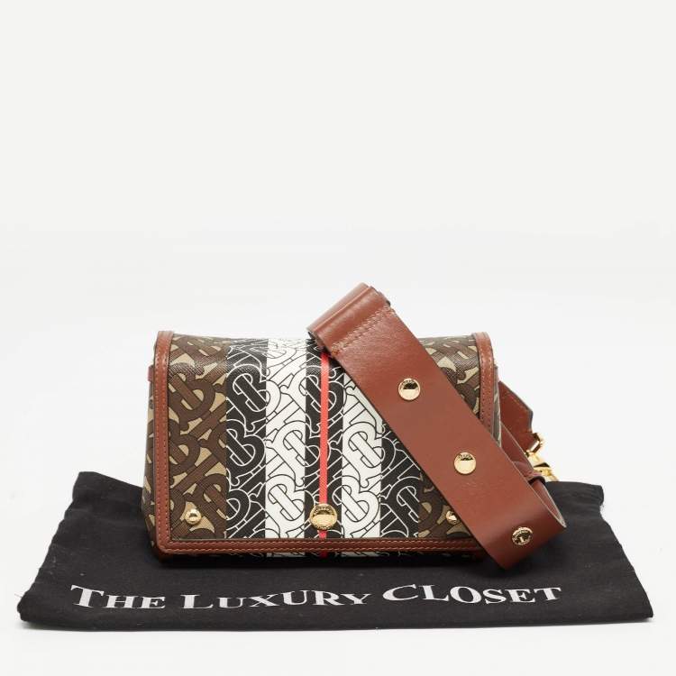 Pre Owned Burberry Brown TB Monogram Coated Canvas and Leather Hackberry Crossbody Bag